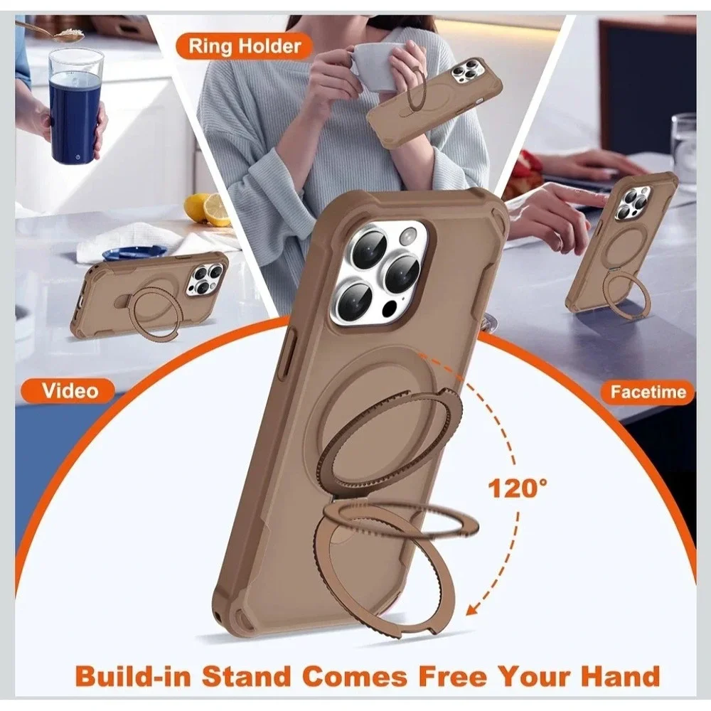 For iPhone 13 Pro Rubber Armor Case Shockproof with Ring Stand